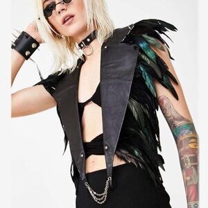 Halloween Real Feather Cape with Metal Chain